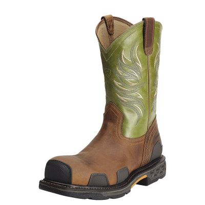 Ariat Work: OverDrive Wide Square Toe Composite Toe Zapatos de Seguridad Hombre - Marrones / Verde (